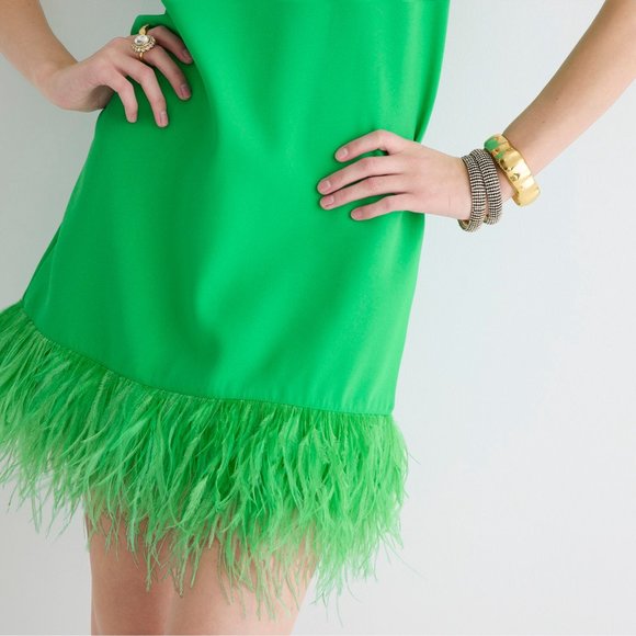 NWT Womens Size XS J. Crew Collection Black Crepe Feather-Trim Shift Mini Dress - Picture 6 of 8
